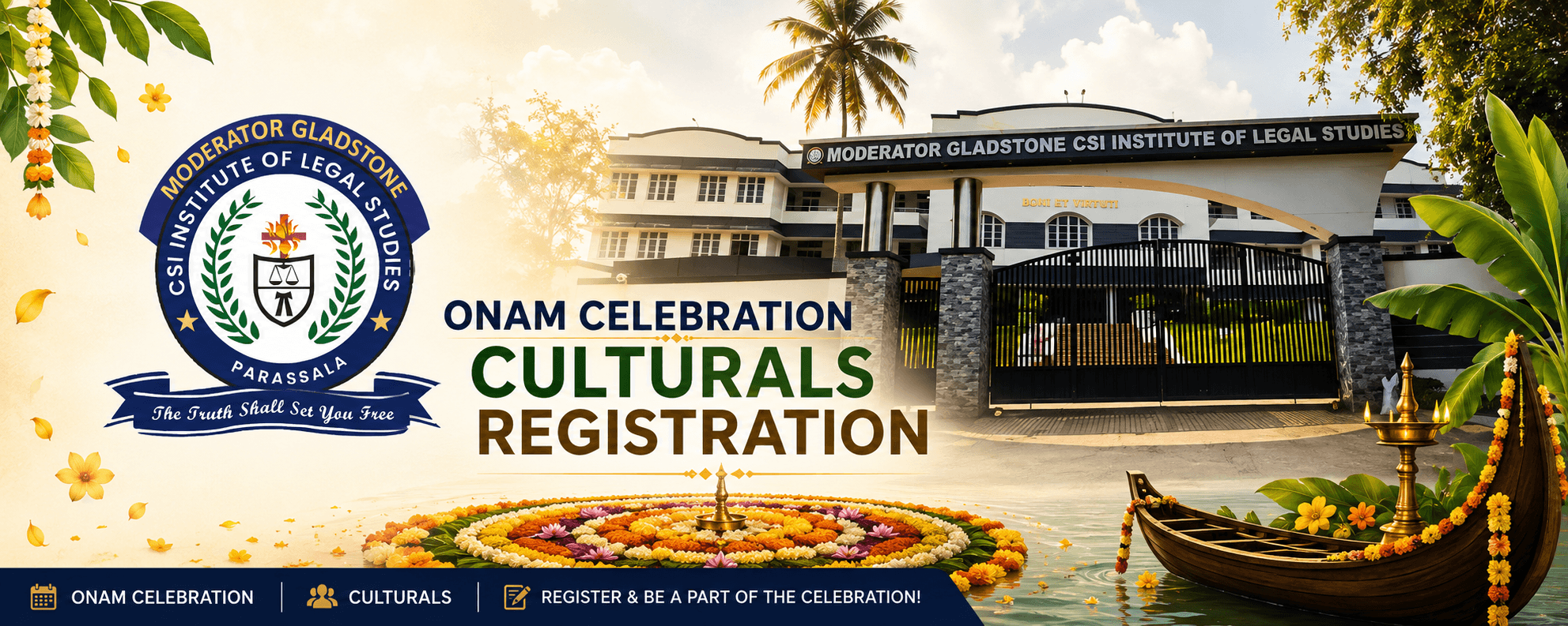 Onam Celebration Culturals Registration — Moderator Gladstone CSI Institute of Legal Studies